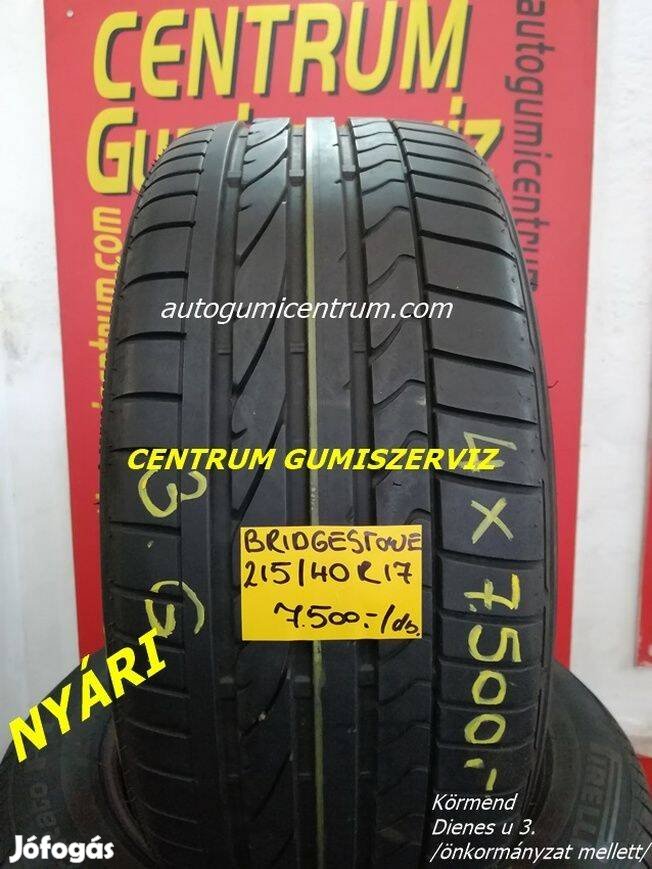 215/40r17 használt nyári gumi Bridgestone 3.GAR