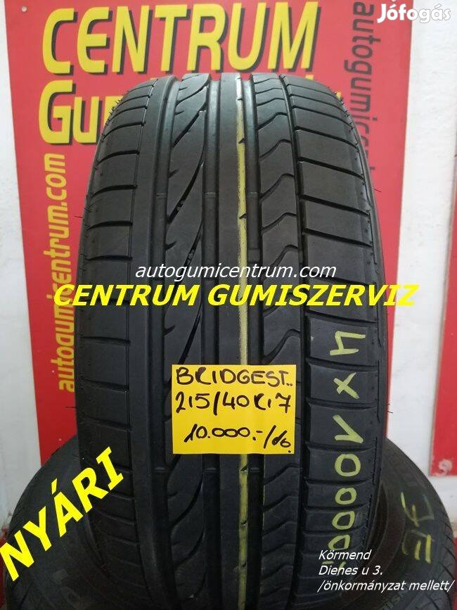 215/40r17 használt nyári gumi Bridgestone 4db