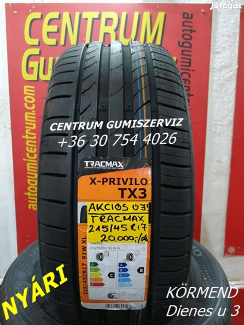 215/45R17 Tracmax akciós nyári gumi 20.000 Ft
