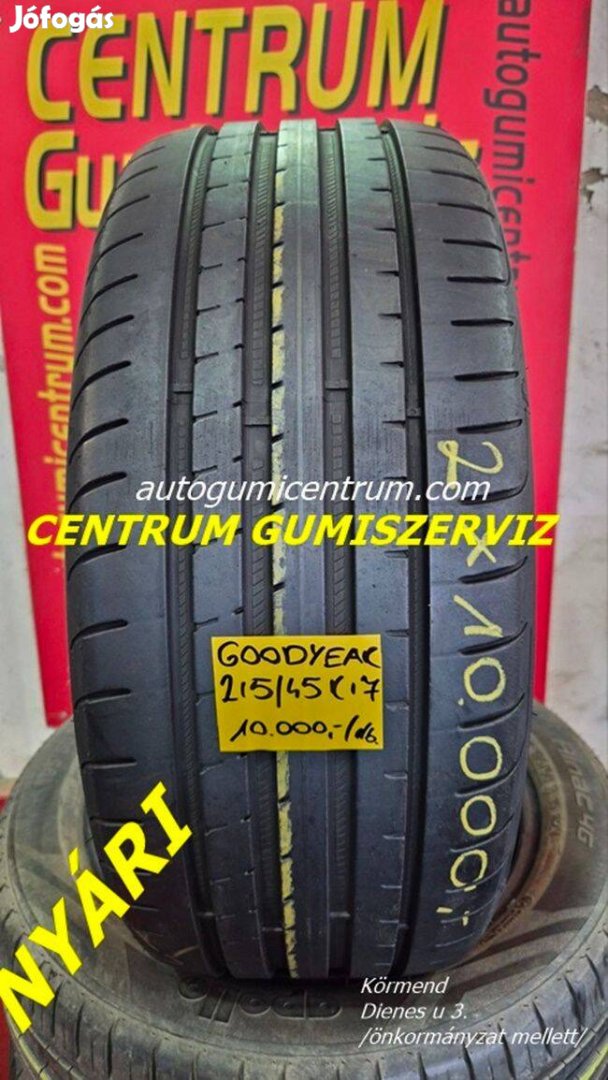 215/45r17 használt nyári gumi Goodyear 2db 10.000 Ft