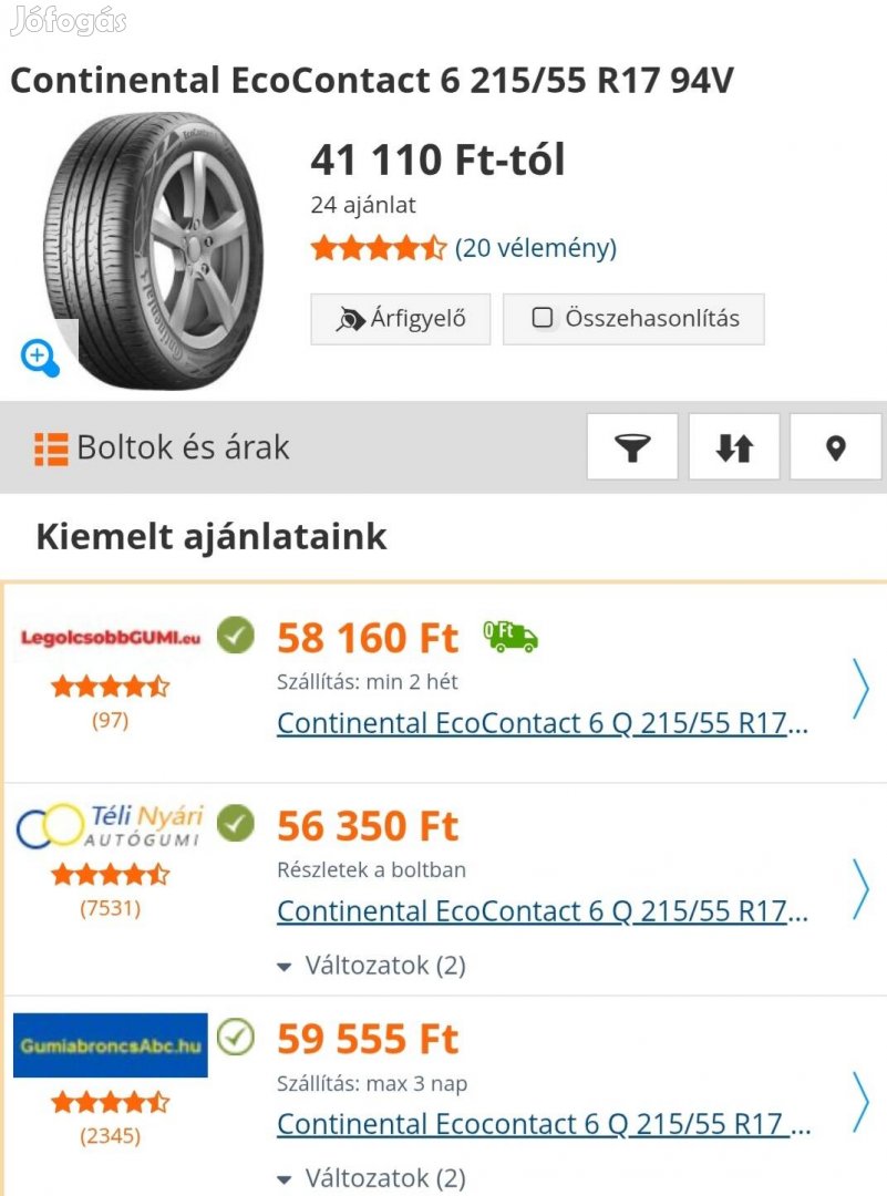 215/55 r17 Continental új nyári gumi