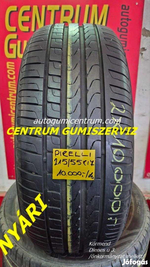 215/55r17 használt nyári gumi Pirelli 2db 10.000 Ft