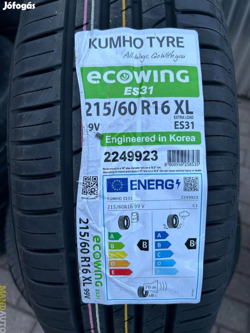 215/60R16 Kumho Ecowing Es31(XL),Új nyárigumi