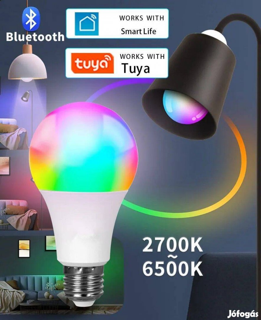 220V -os E27 9W LED égő Bluetooth telefonos vezérlés Smartlife Tuya