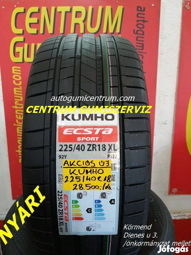 225/40R18 Kumho nyári gumi 28.500 Ft