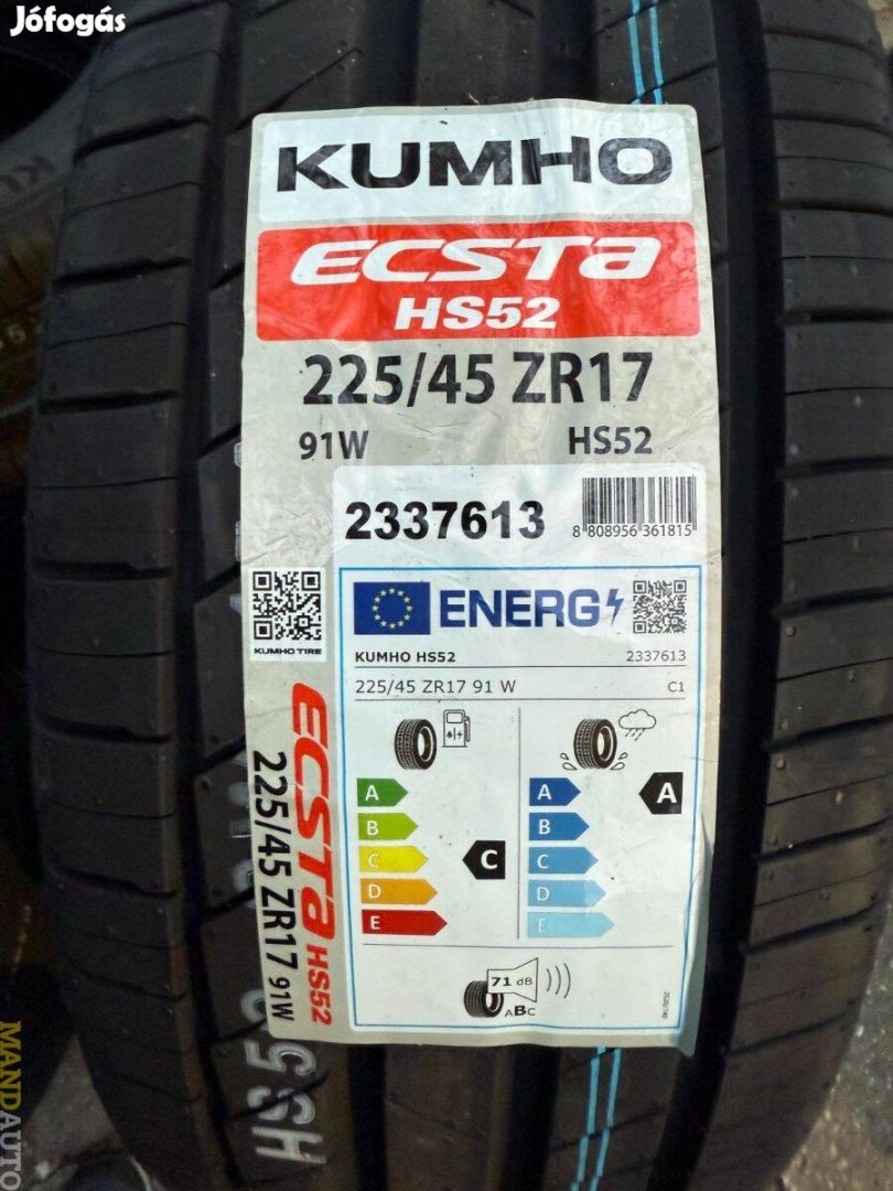 225/45R17 Kumho Ecsta HS52,Új nyárigumi