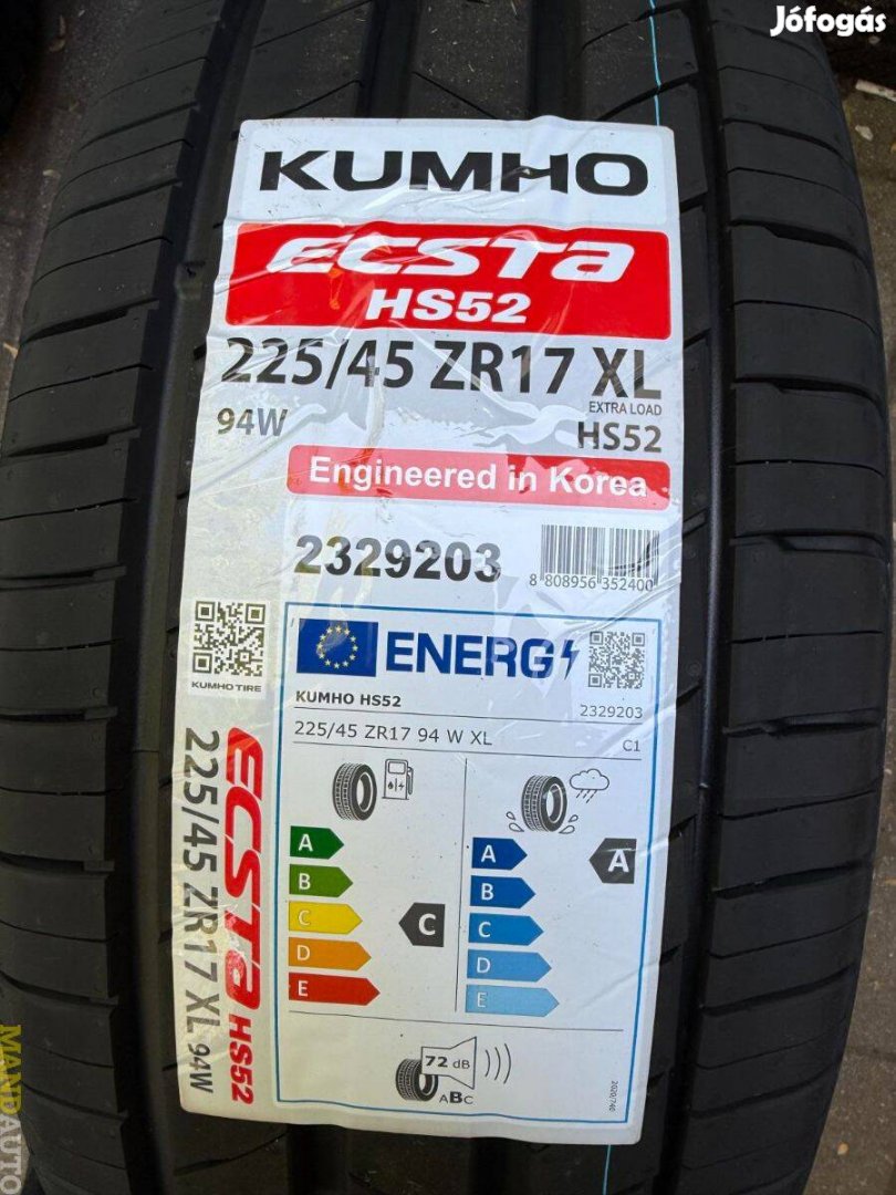 225/45R17 Kumho Ecsta HS52(XL),Új nyárigumi
