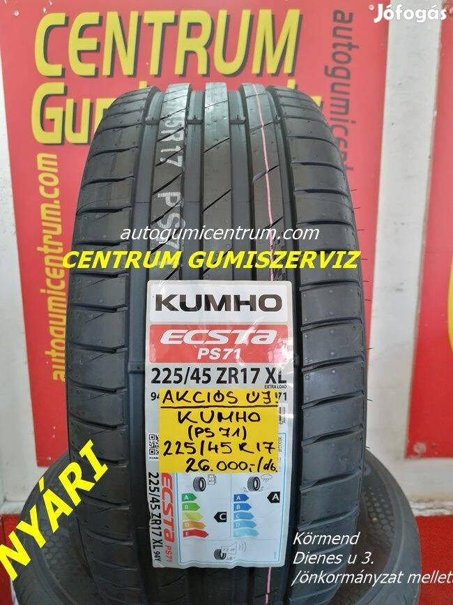 225/45R17 Kumho PS71 nyári gumi 26.000 Ft