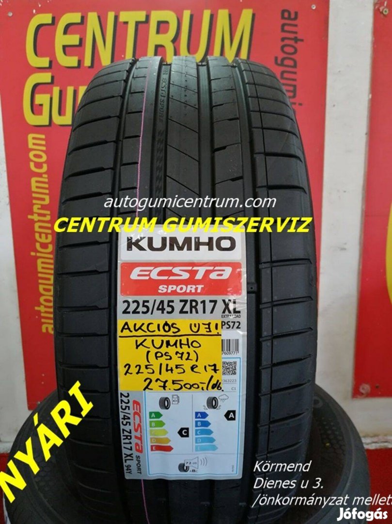 225/45R17 Kumho PS 72 nyári gumi 27.500 Ft