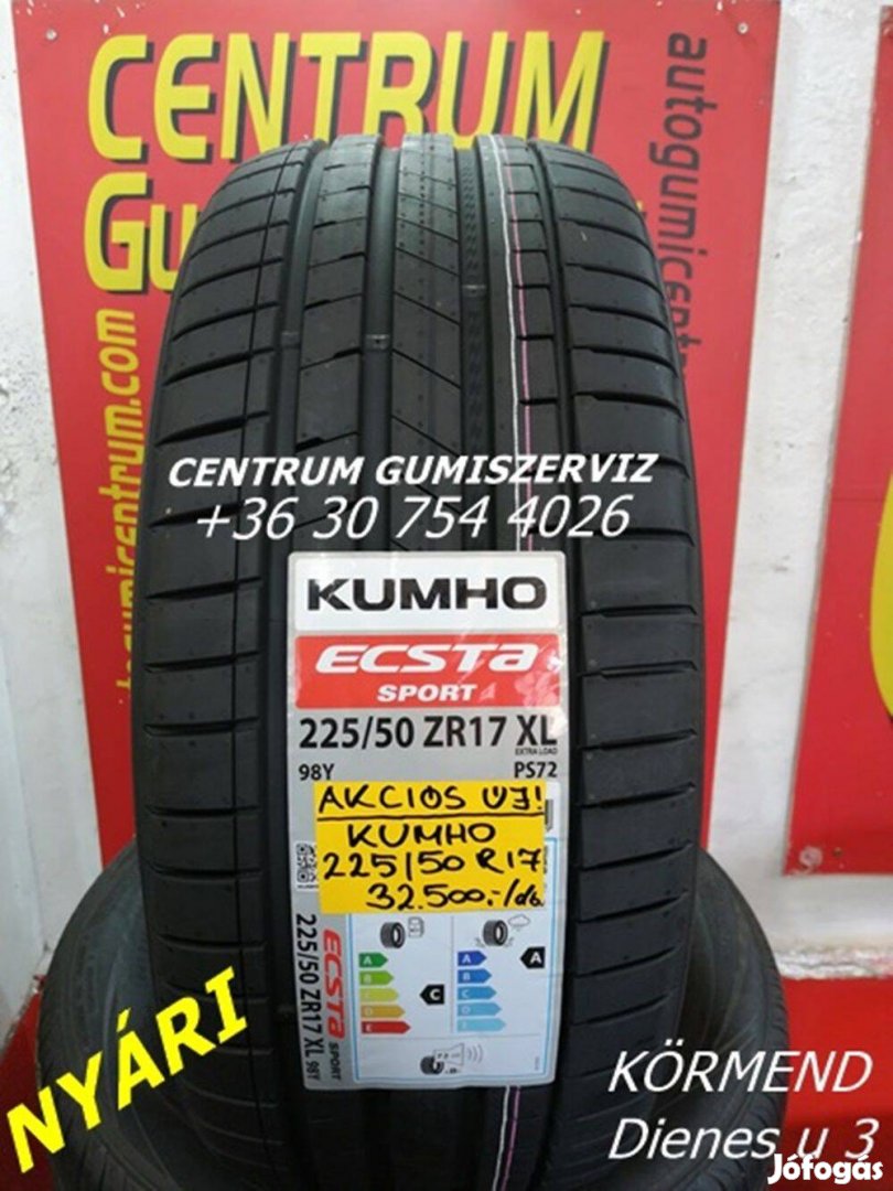 225/50R17 Kumho nyári gumi 32.500 Ft