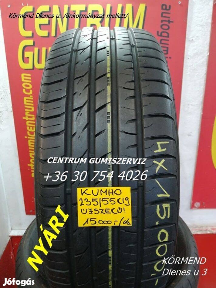 235/55r19 használt nyári gumi Kumho 4db 15.000 Ft