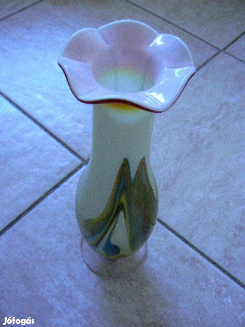 23cm színes üveg virágos váza