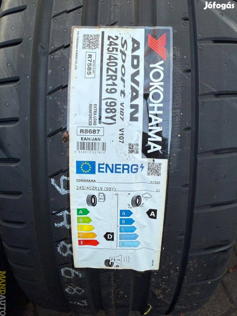 245/40R19 Yokohama Advan-Sport V107(XL),Új nyárigumi