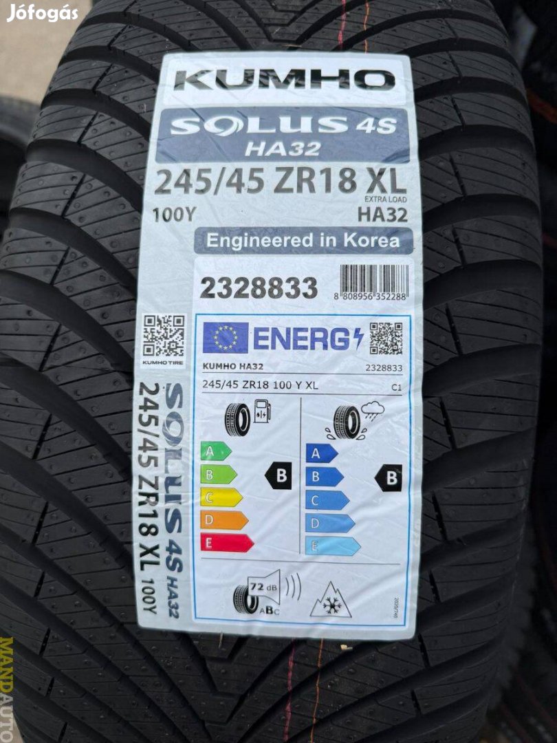 245/45R18 Kumho Solus 4Season HA32,Új négy évszakos gumi