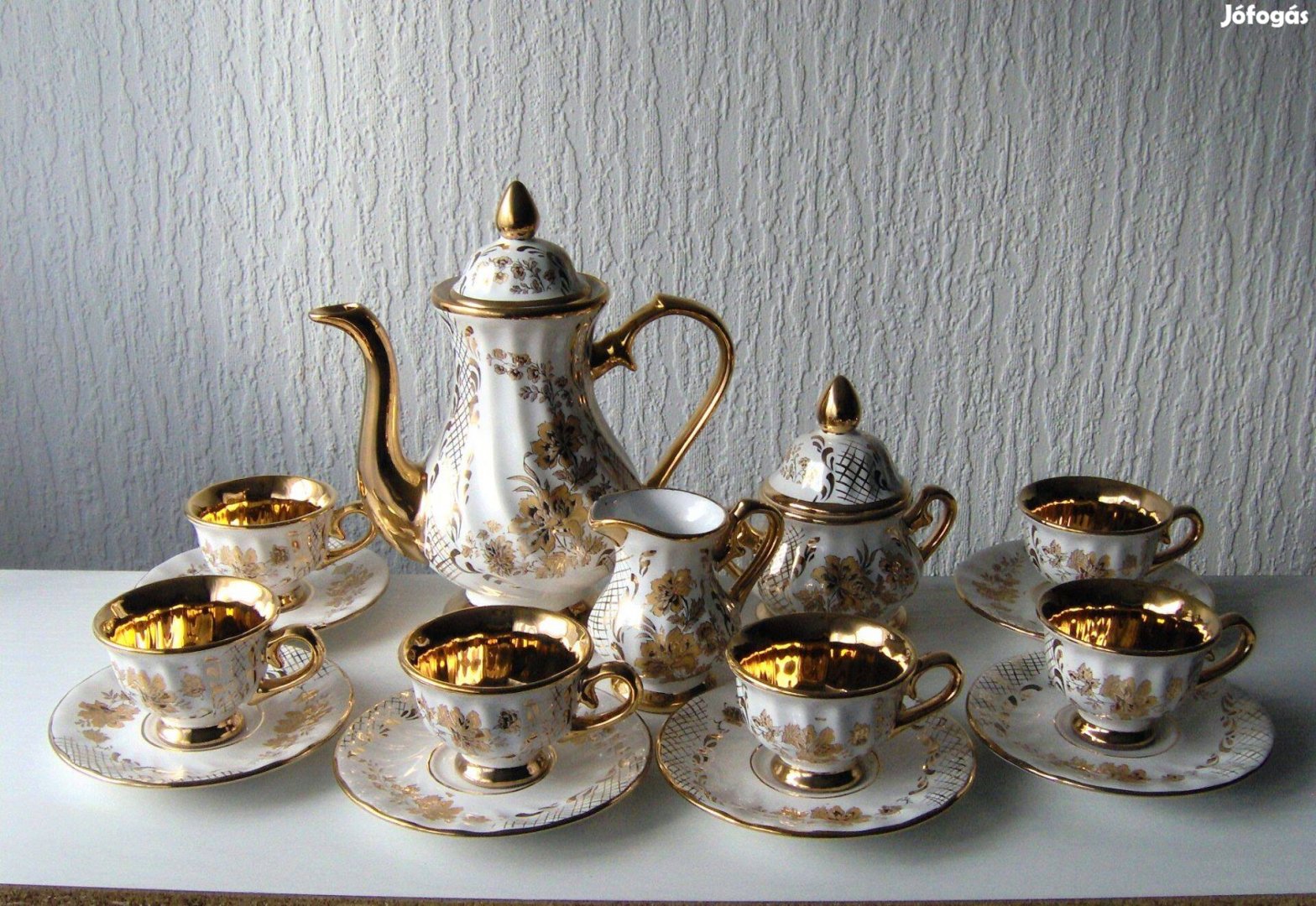 24 karátos arannyal futtatott 6 személyes kávés,teás