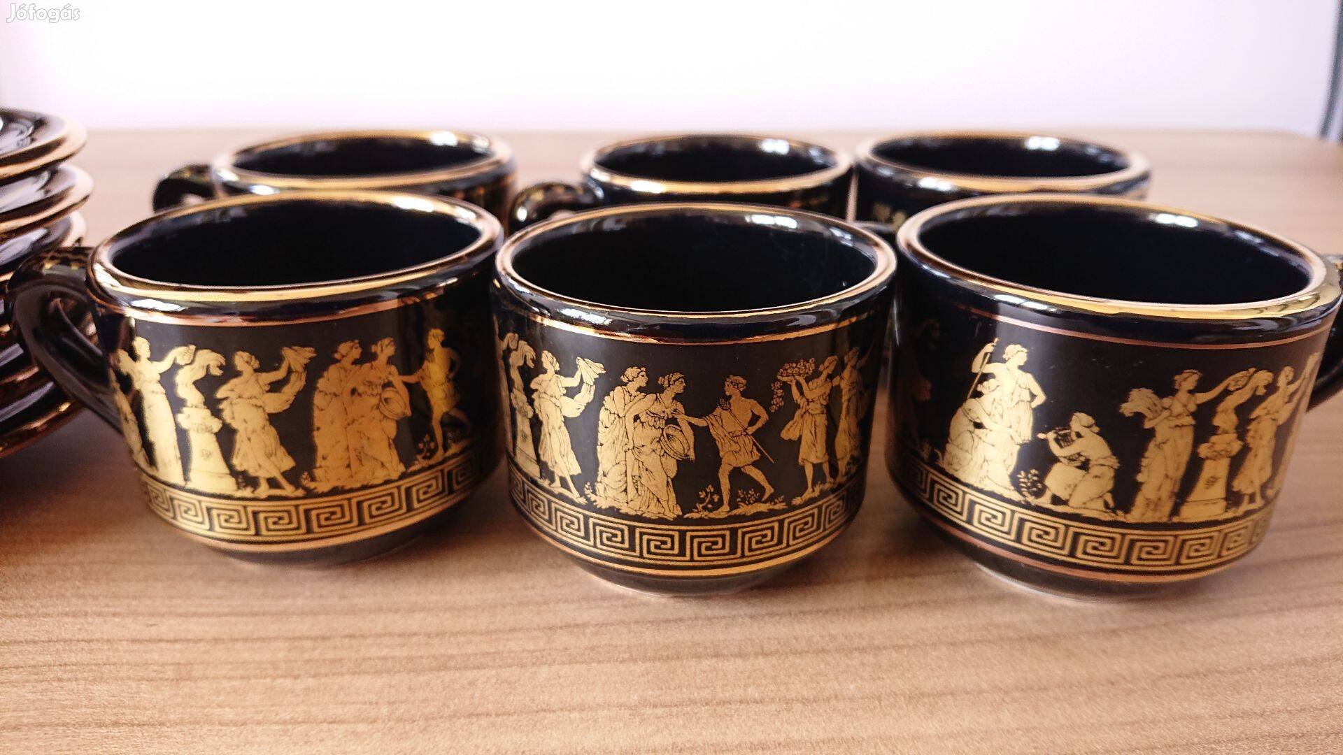 24 karátos arannyal kézzel festett, 6-os görög porcelán kávés készlet