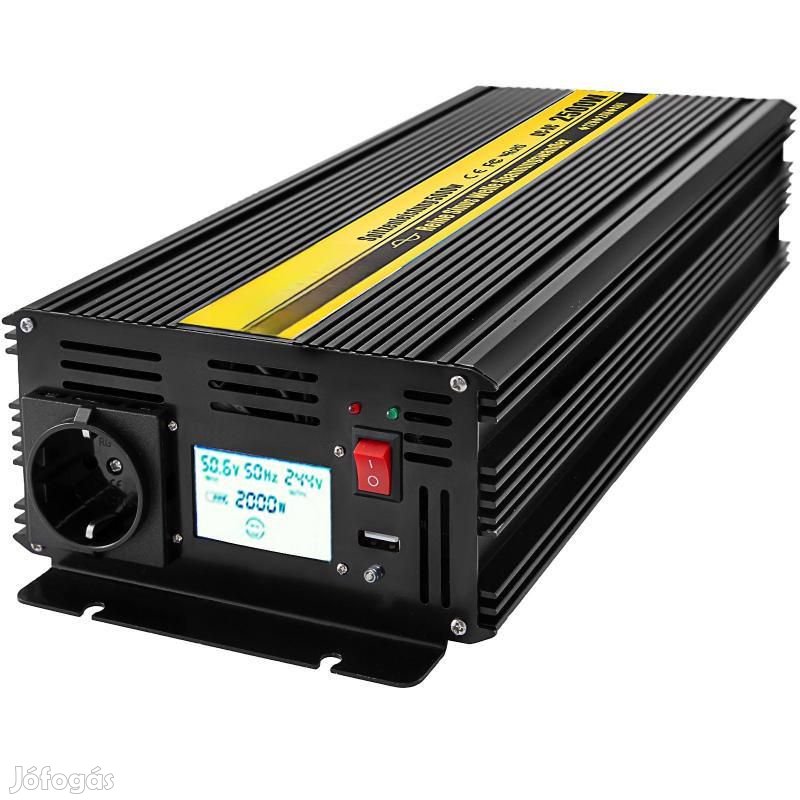 2500W-os inverter USB porttal, LCD kijelzővel, távirányítóval,