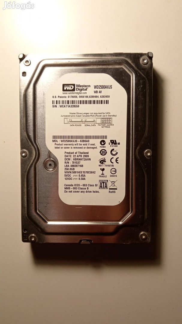 250GB Western Digital SATA-3GB/s 7200rpm Hard Drive