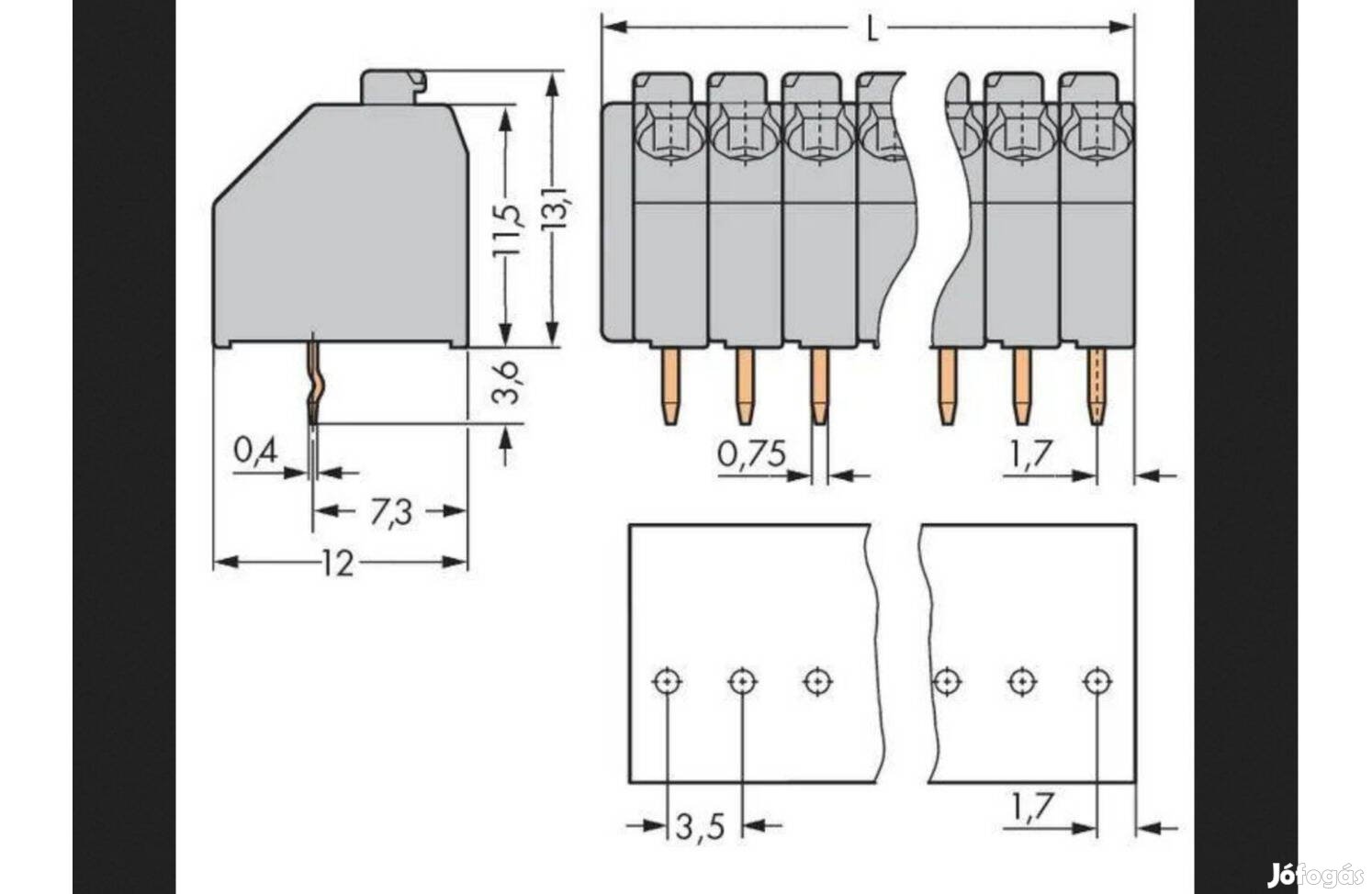 254 db Kapocstömb, PCB sorkapocs Wago 250-102/000-012