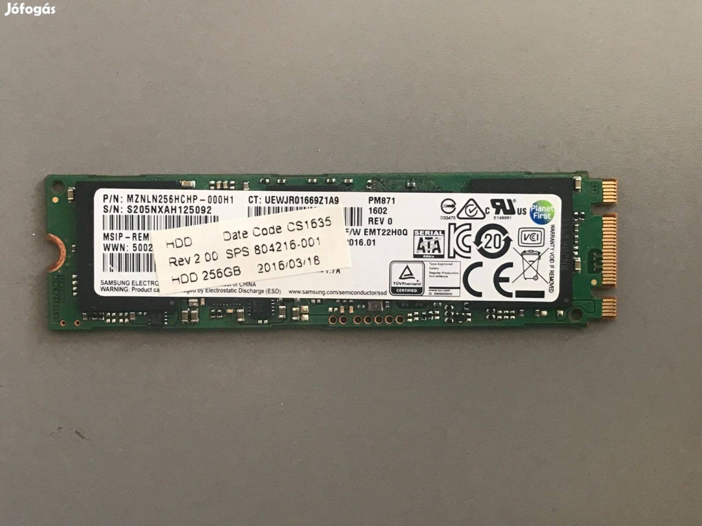 256 GB SSD M.2 SATA Samsung PM871 100% állapot