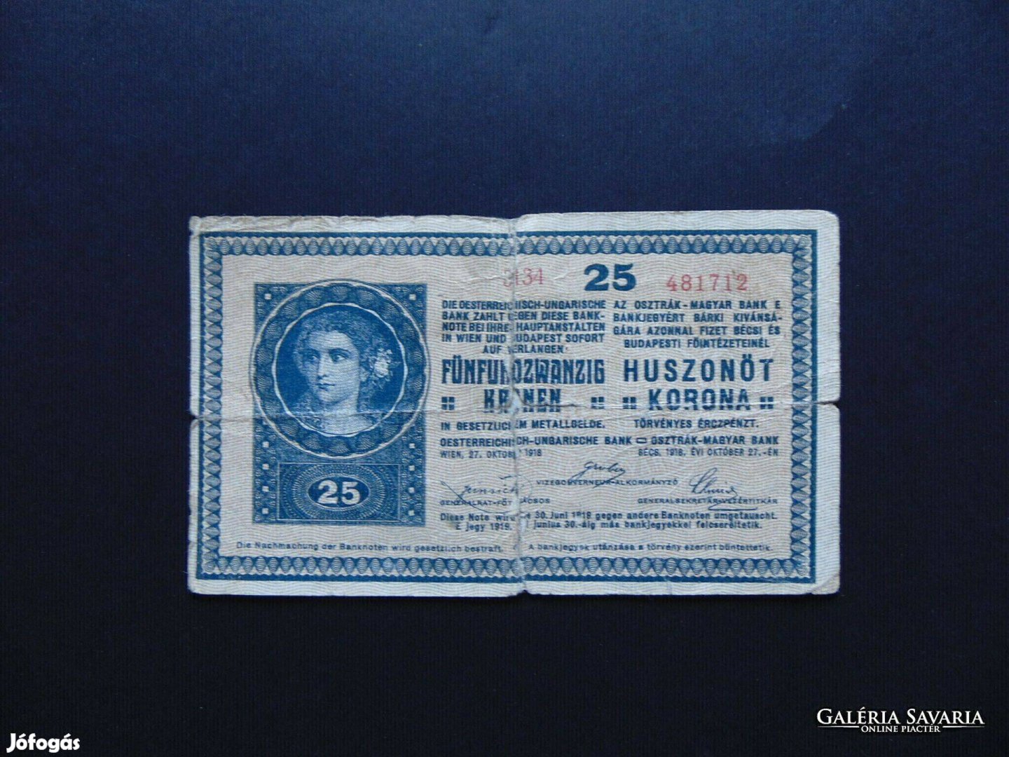 25 korona 1918 3134 Használt bankjegy