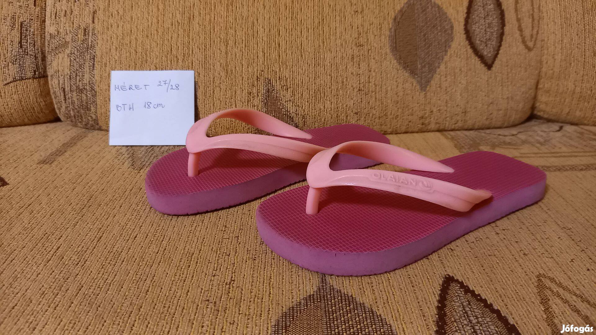 27/28-as lányos rózsaszín gyerek ujjközös flip-flop papucs strandpapuc