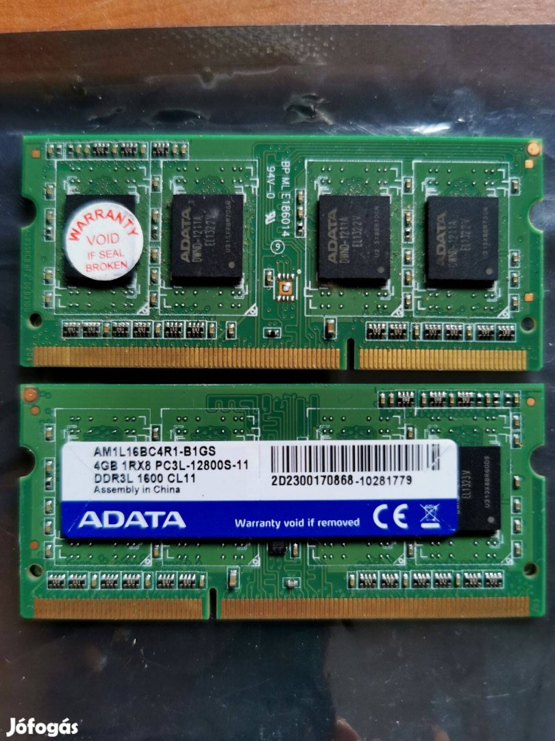 29/2 Adata AM1L16BC4R1 8gb 3 hó garancia 1600mhz PC3L DDR3 ram memória
