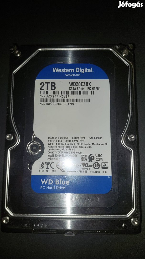 2TB Western Digital 3,5"-es hdd, wd20ezbx - keveset használt!