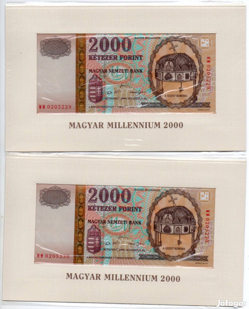 2.000 Forint 2 db Sorszámkövető Jubileumi Kiadás 2000 Augusztus 20