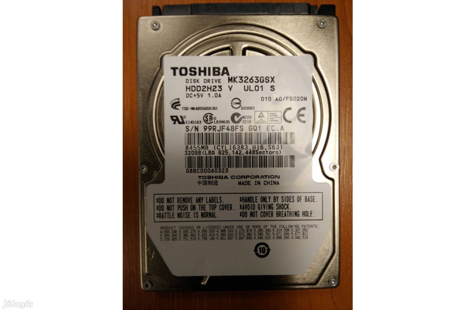 2.5" 320 GB Toshiba MK3263Gsx 5400 RPM laptop SATA HDD, hibás