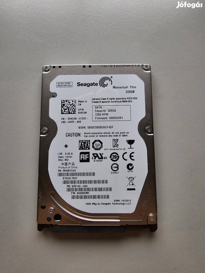 2,5" SATA Laptop merevlemezek 320GB, 500GB 100%/100%