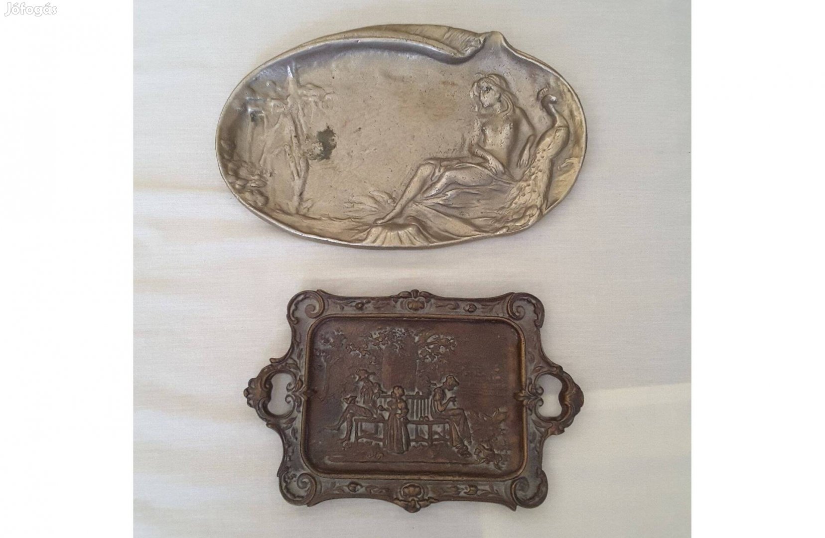 2 DB antik bronz tálca hamutartó, hamutál hamutálca együtt