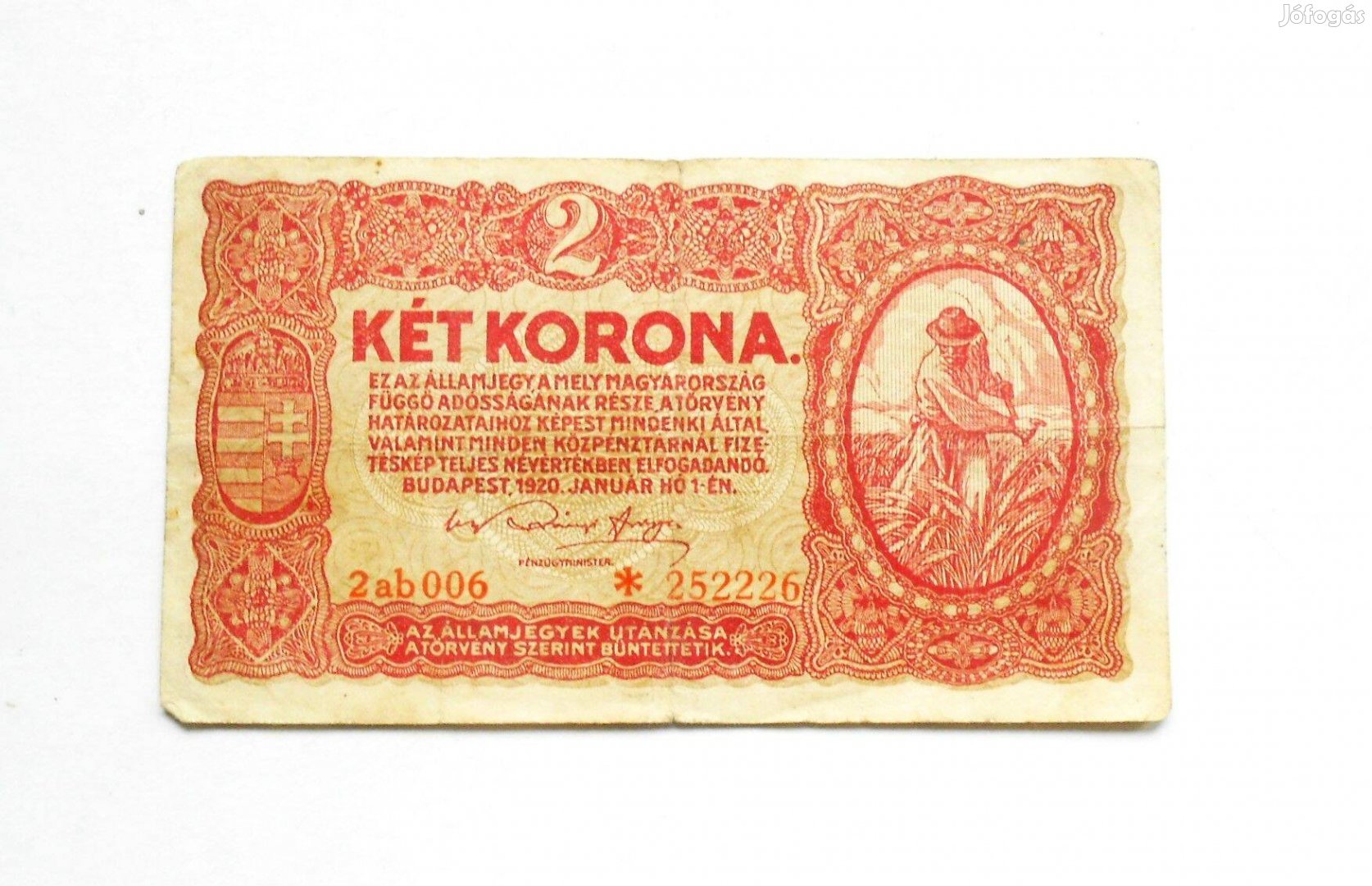 2 Két korona államjegy papír pénz 1920