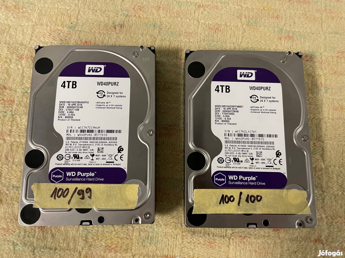 2 darab 3,5 SATA WD Purple 4TB HDD