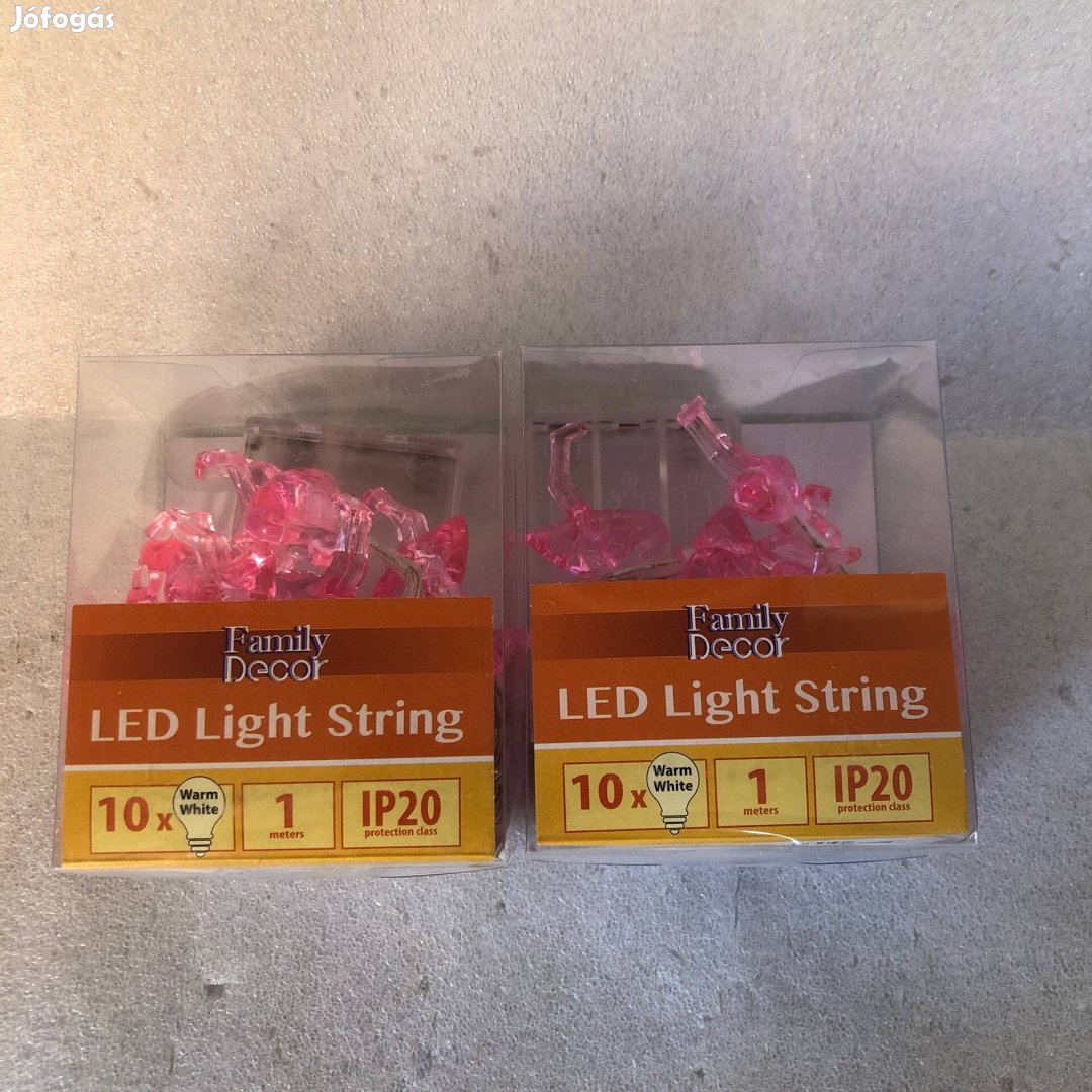 2 darab LED fényfüzér - flamingó - 1,1 m - 10 LED - melegfehér - 3xAA