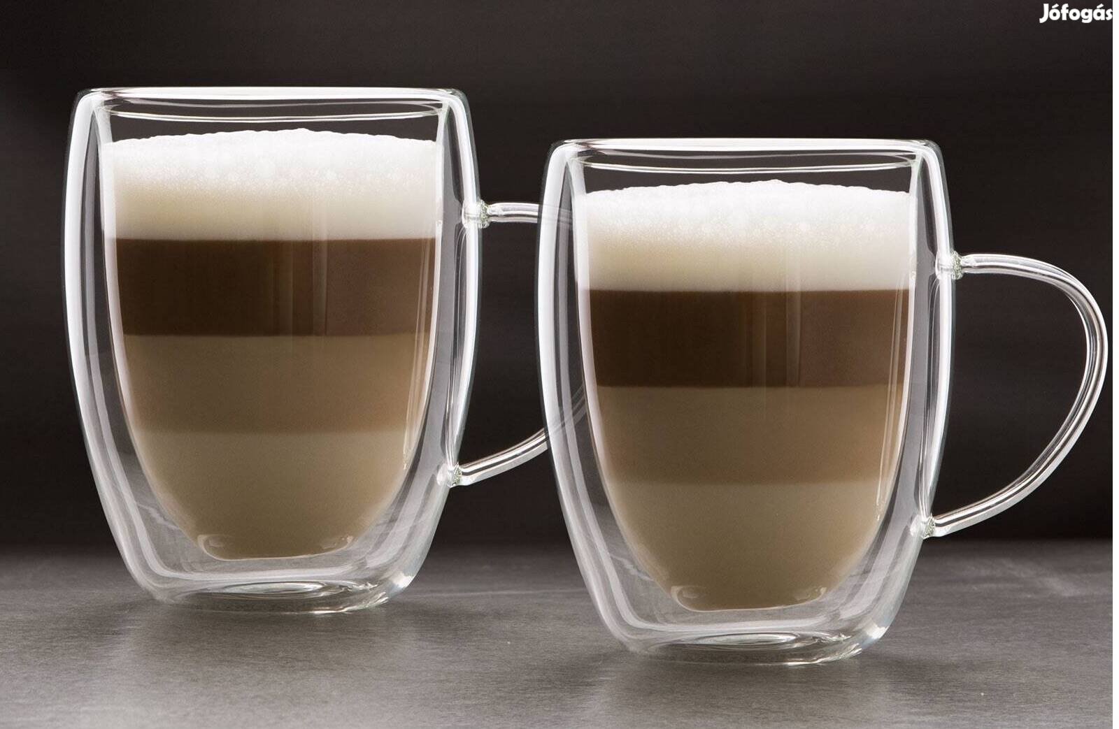 2 darab termo pohár duplafalú üveg csésze cappuccino kávé - 350 ml