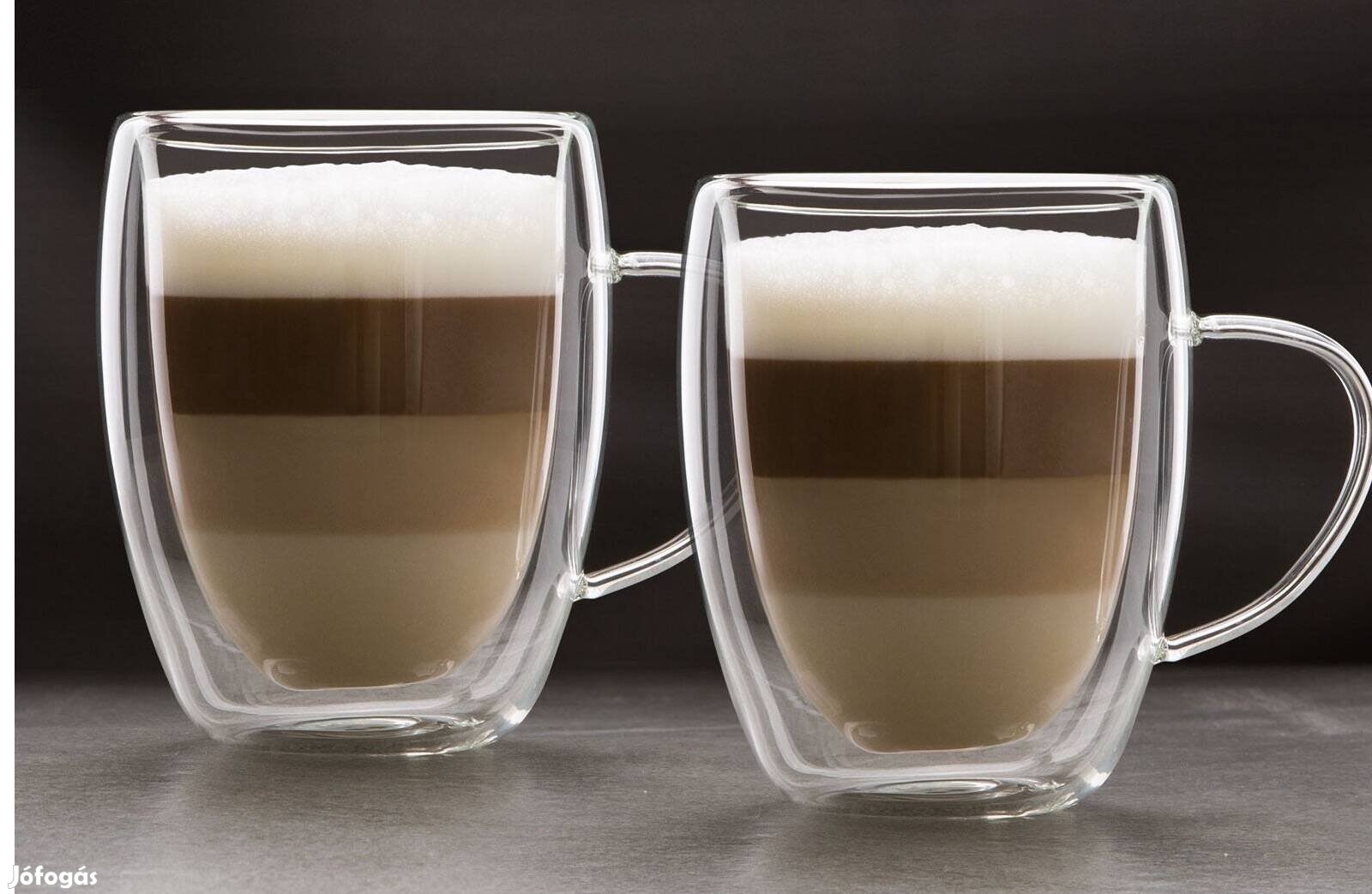 2 darab termo pohár duplafalú üveg csésze cappuccino kávé - 350 ml