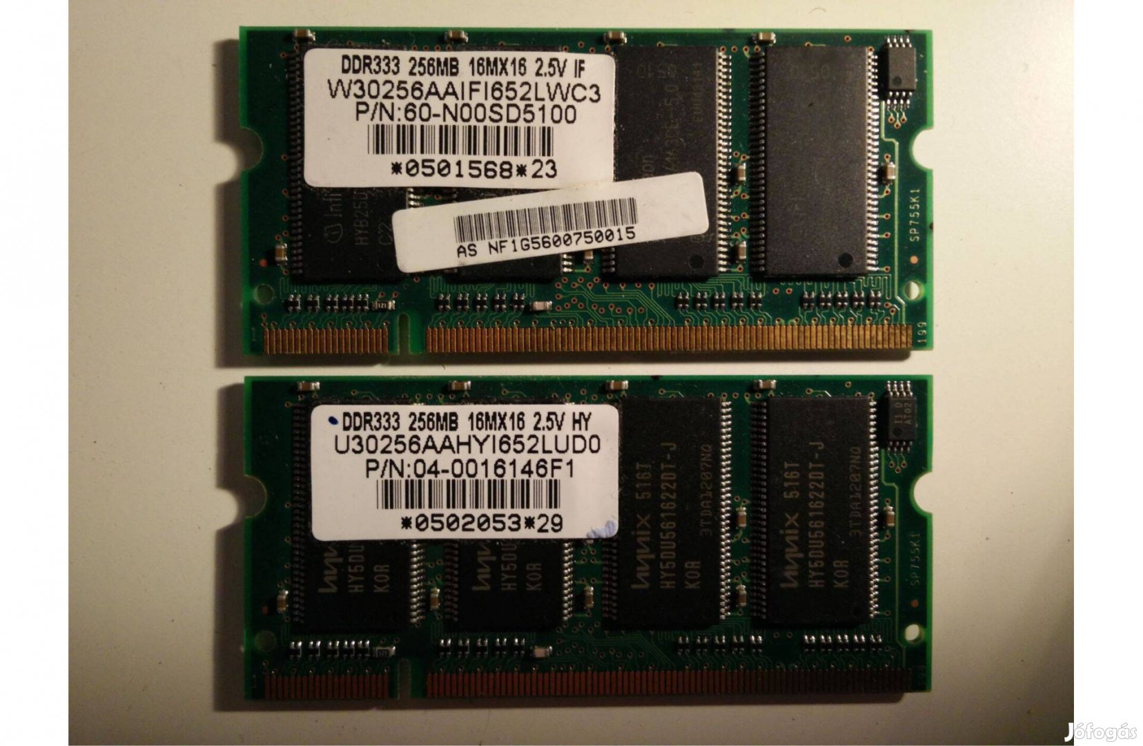 2 db 256 MB 333 MHz PC-2700 DDR1 laptop memória egyben, nem tesztelt