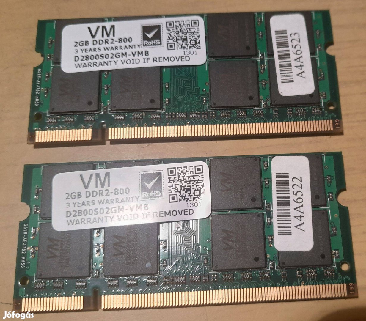 2 db 2 GB DDR2-800 laptop, notebook RAM párban