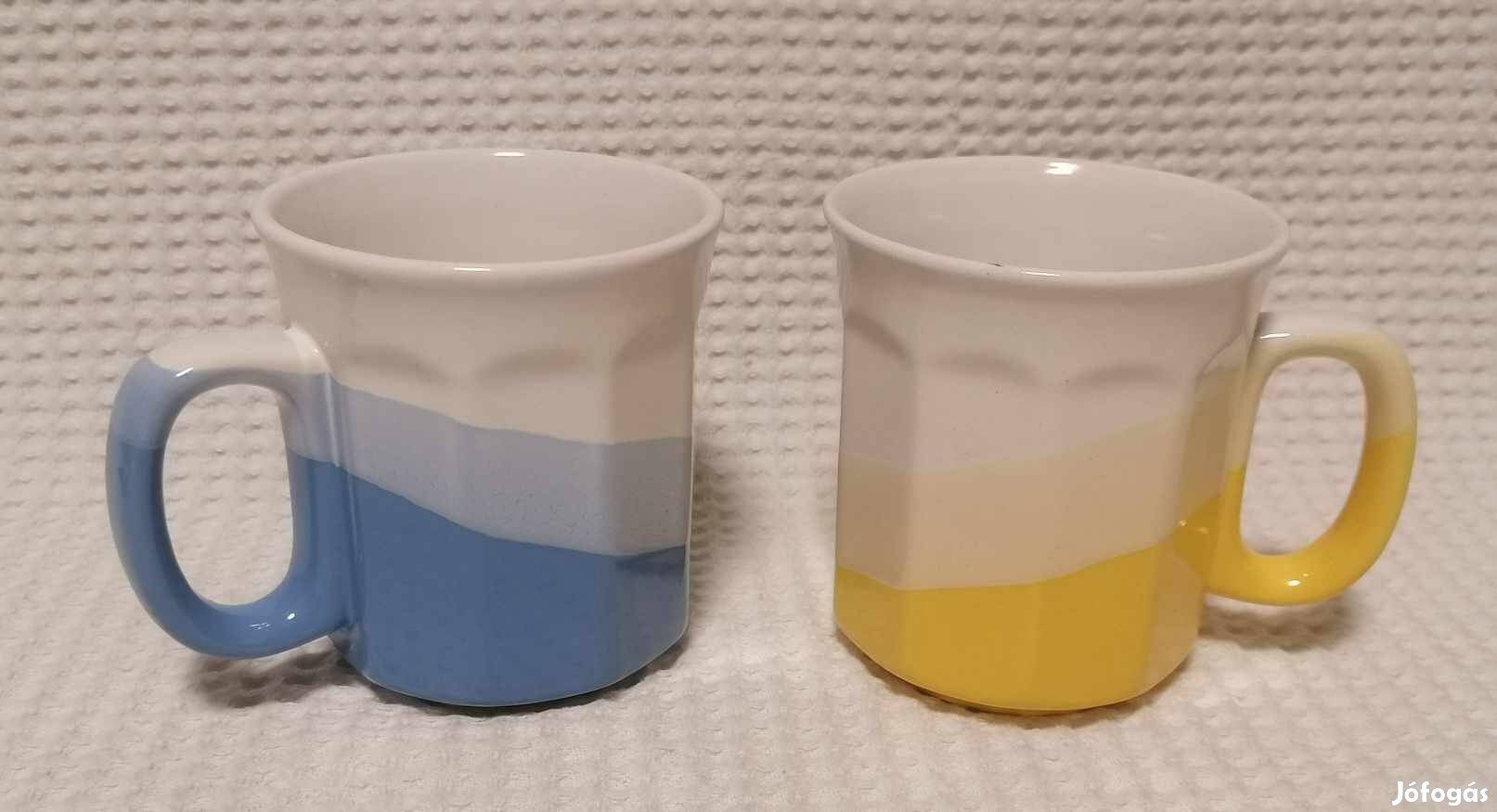 2 db Szép Fehér Alapon Halványuló Kék Sárga Bögre Páros