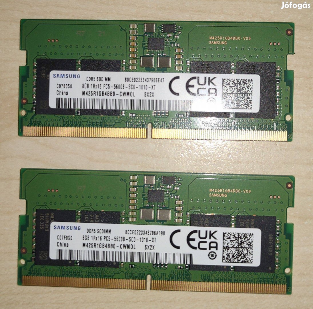 2 db. Samsung DDR5 PC5 5600 MHz 8 GB RAM eladó