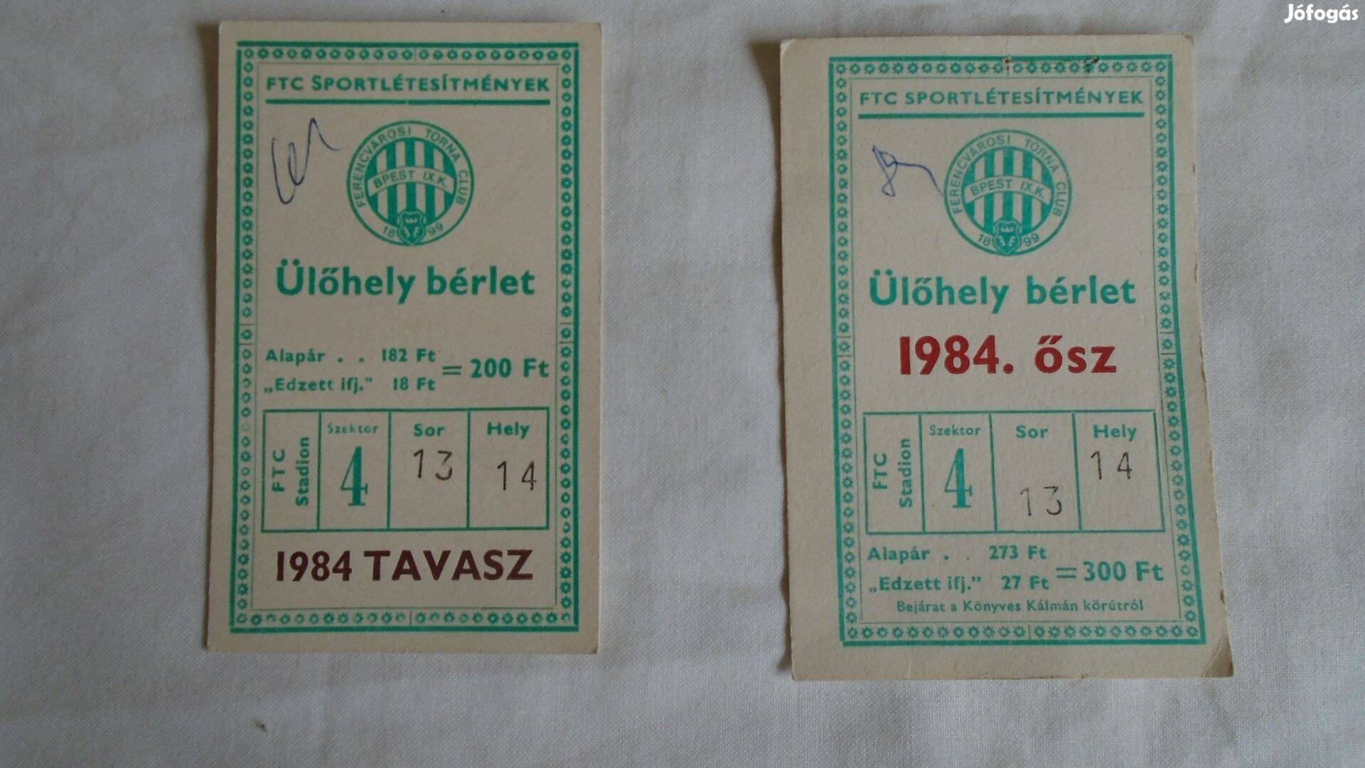 2 db - 1984-es FTC ülőbérlet - eredeti, újszerű - Gyűjtőknek!