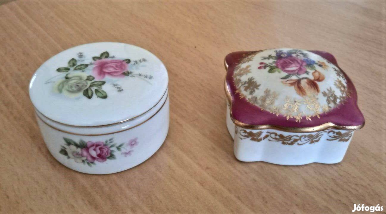 2 db. gyönyörű rózsás porcelán bonbonier, gyűrűtartó