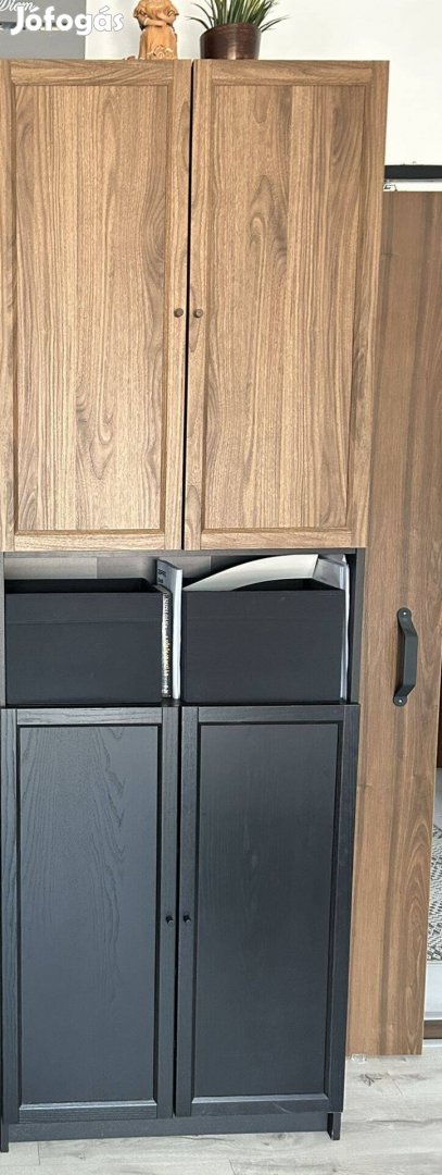 2 db ikea billy fekete szekrény ajtókkal magasítóval nappali bútor