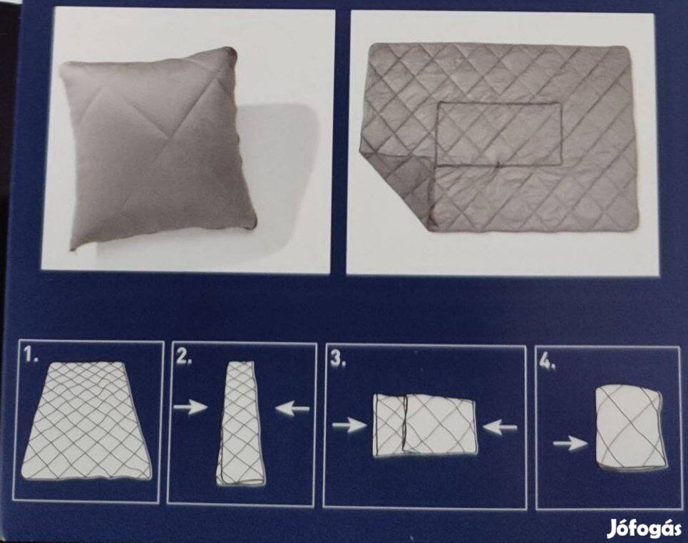 2 db-os takaróvá alakítható szürke díszpárna, utazó párna csomag