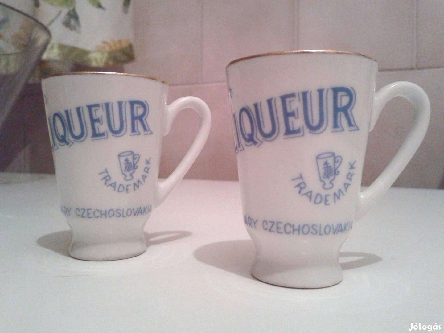 2 db porcelán csehszlovák likőrös füles pohár egyben