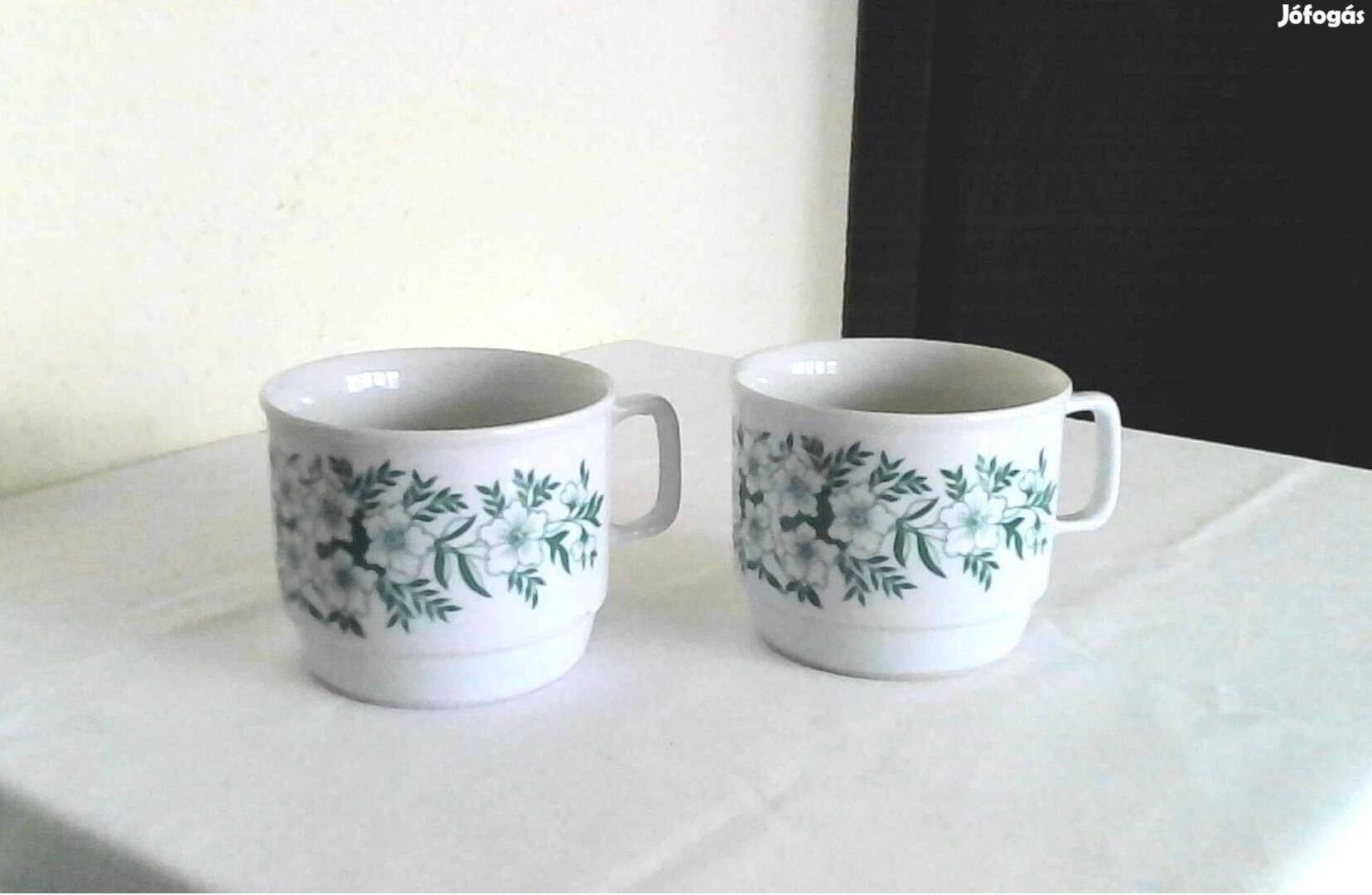 2 db régi retro zöld virágmintás porcelán bögre egyben