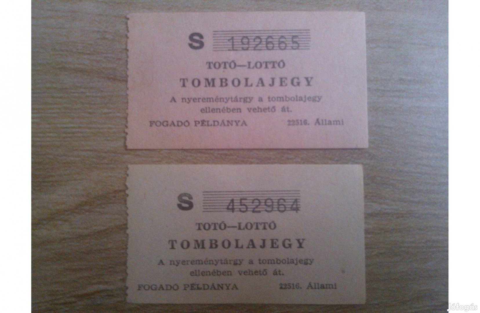 2 féle Totó-lottó tombolajegy sorsjegy