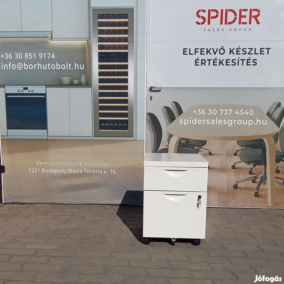 2 fiókos irodai fémkonténer, tároló, fehér színű - használt konténer
