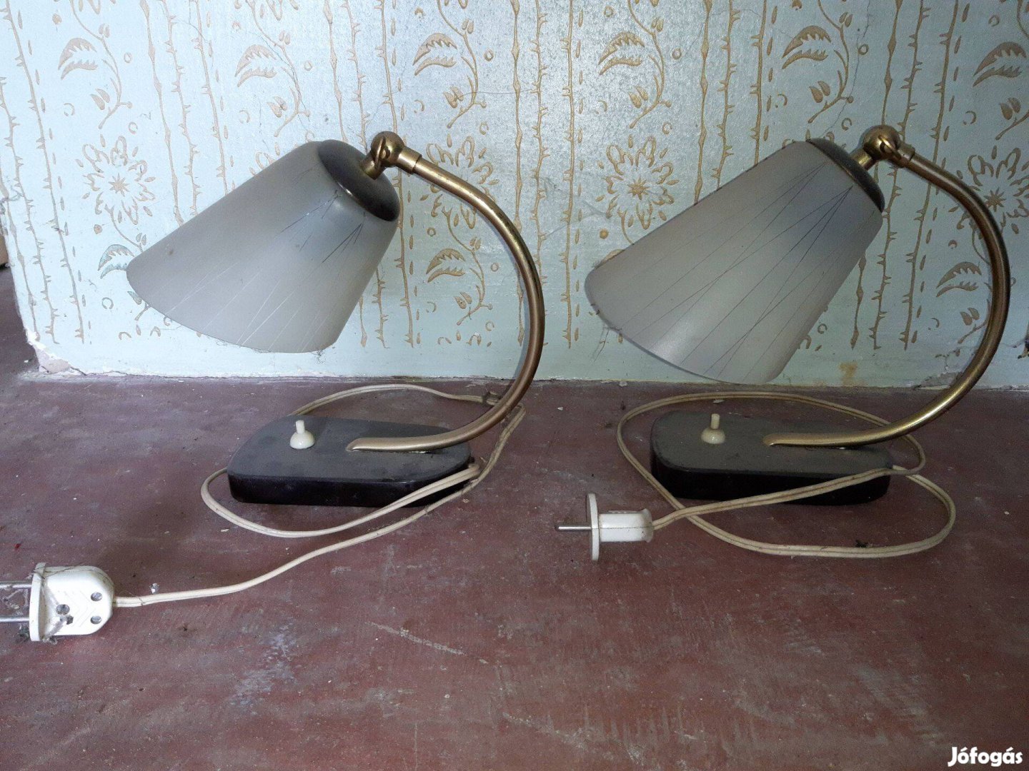 2db Art Deco Asztali Lámpa Retró Üveg búrás márvány talppal